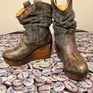 Brown and Gray Wedge Ankle Boots